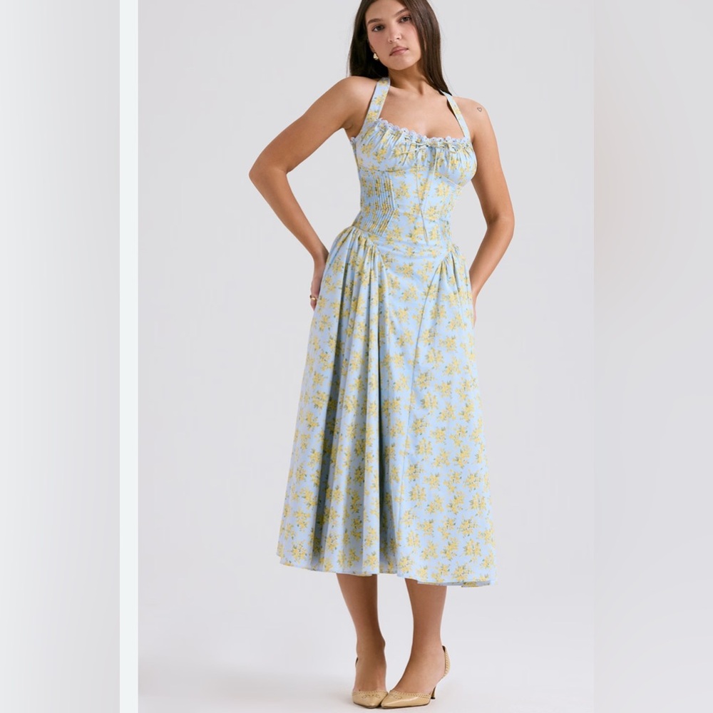 House of CB Blue and Yellow Floral Midi Dress